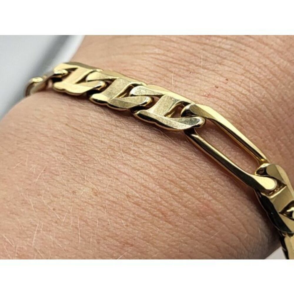 24K Gold Bond Figaro Gold Chain 7.5in 8mm Cuban Bracelet
